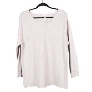 Ella Moss XL Sweater Womens Beige Ribbed Textured Knit VNeck Long Sleeve Cozy